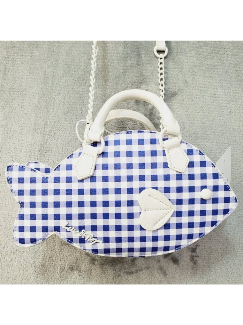 Betsey Johnson Crossbody Bag Fish Blue Gingham Nautical Kitsch Resort Beach Cruz